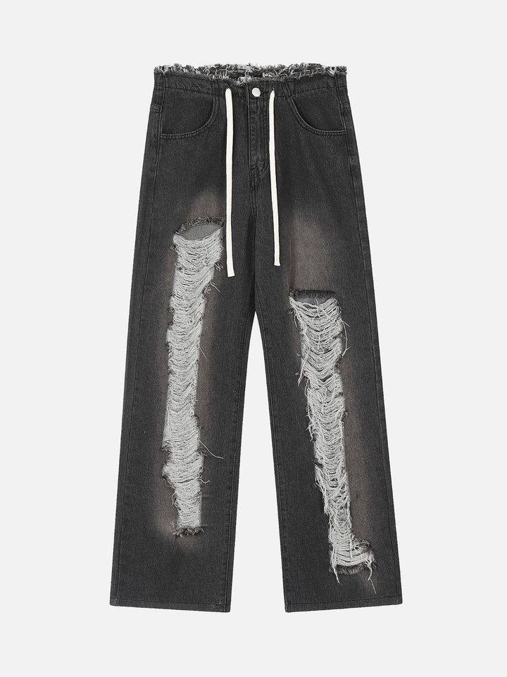 TALISHKO - High Street Washed Drawstring Jeans, streetwear fashion, talishko.com