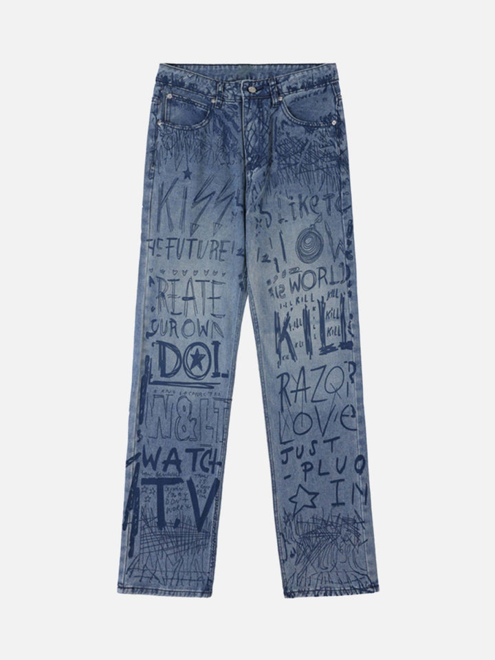 TALISHKO - Hip-hop Graffiti Alphabet Jeans, streetwear fashion, talishko.com