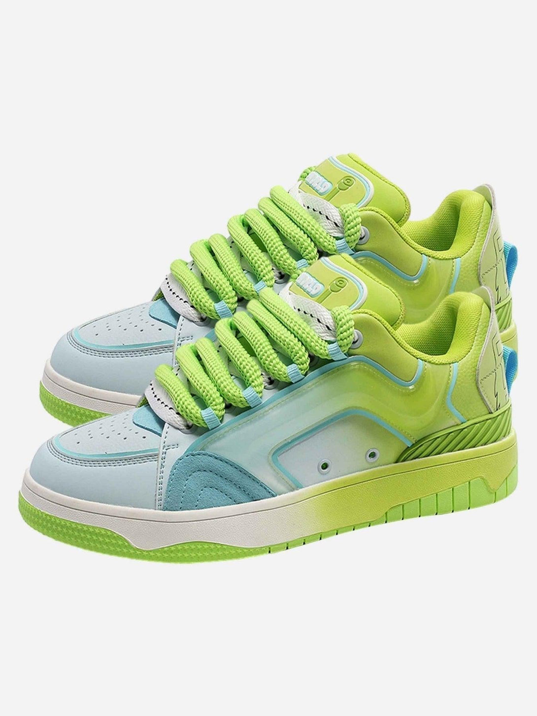 Vibrant green skateboard shoes by TALISHKO, showcasing a hip-hop style with bold laces.