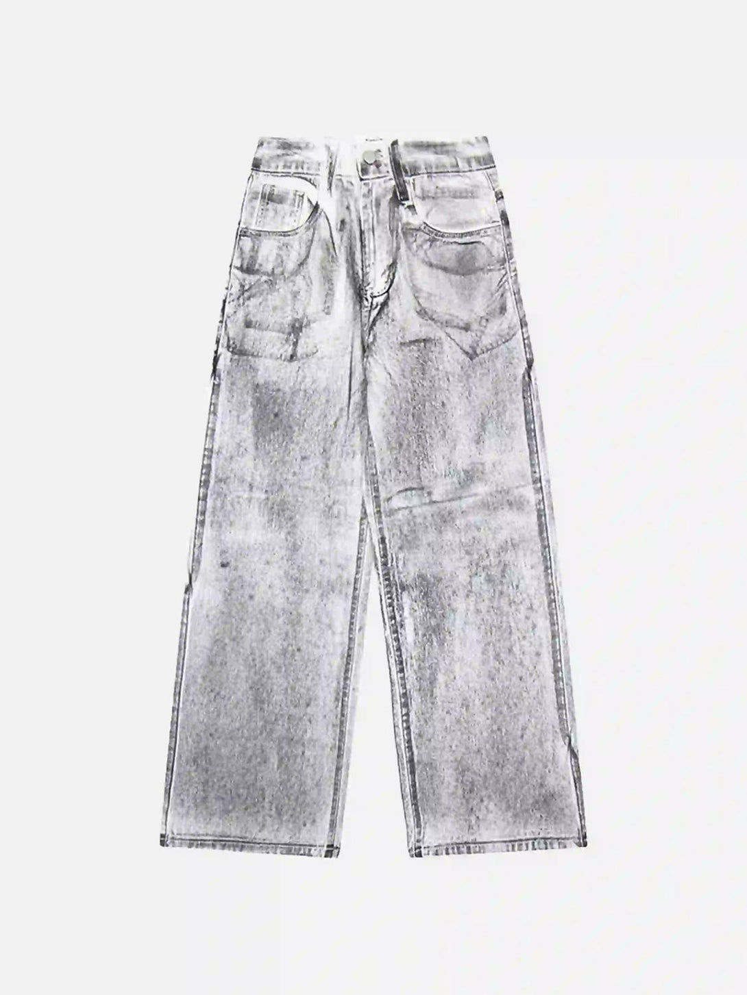 Front view of TALISHKO's white hip-hop style painted jeans, featuring a unique distressed look.