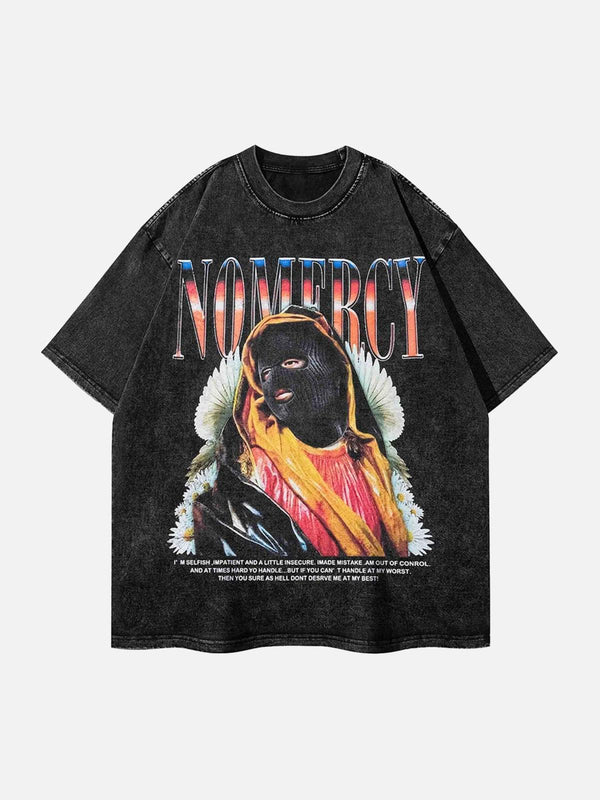 Front view of a black vintage t-shirt with bold graphics by TALISHKO, ideal for casual wear.