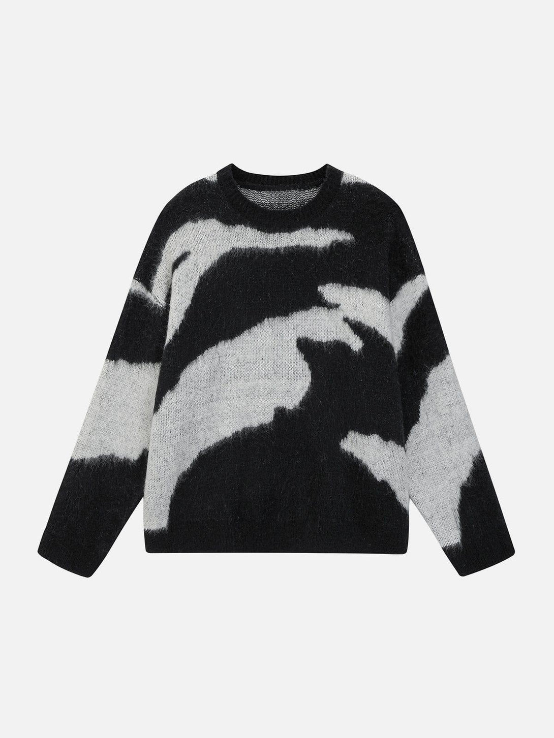 TALISHKO sweater in black with an abstract pattern, shown from the front for a trendy look.