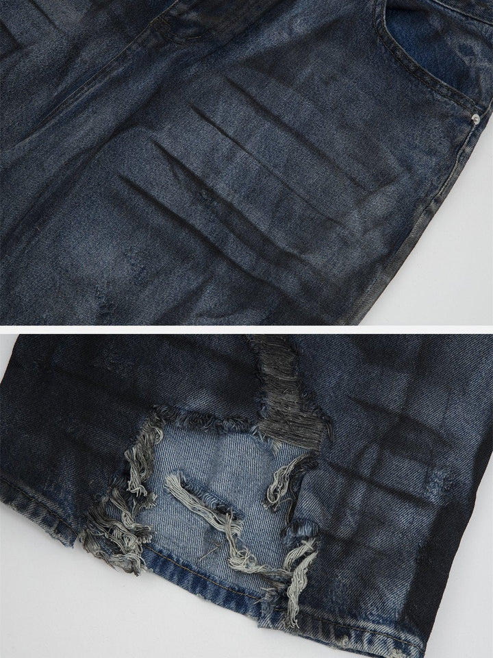 TALISHKO - Irregular Holes Pleated Jeans - streetwear fashion - talishko.com