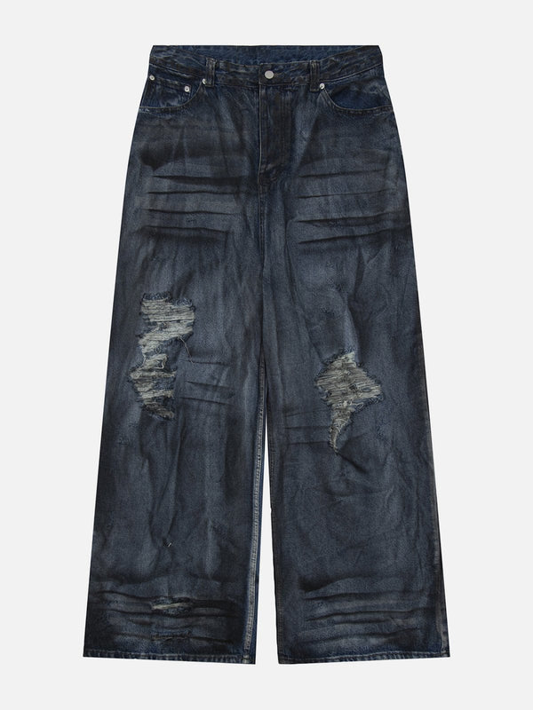 TALISHKO - Irregular Holes Pleated Jeans - streetwear fashion - talishko.com