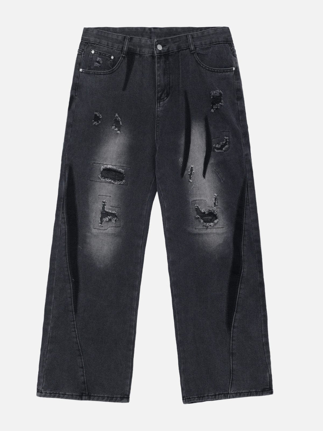 TALISHKO - Irregular Patch Ripped Jeans - streetwear fashion - talishko.com