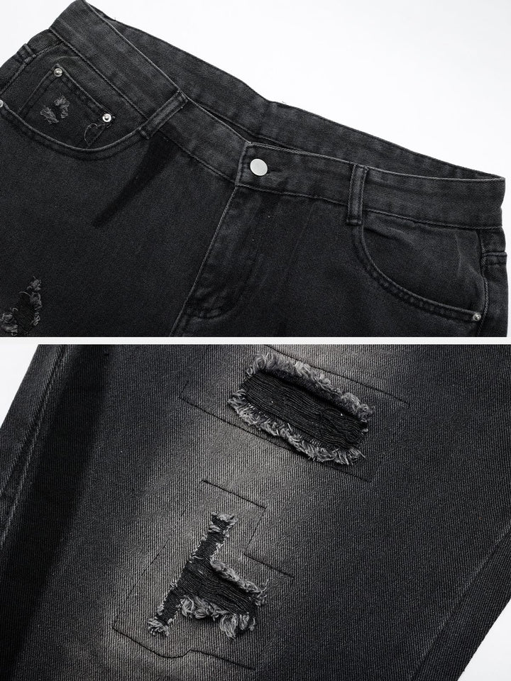 TALISHKO - Irregular Patch Ripped Jeans - streetwear fashion - talishko.com