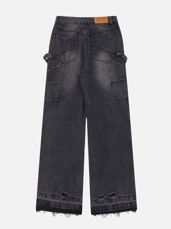 TALISHKO - Irregular Raw Edge Splicing Jeans - streetwear fashion - talishko.com