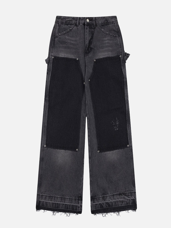 TALISHKO - Irregular Raw Edge Splicing Jeans - streetwear fashion - talishko.com
