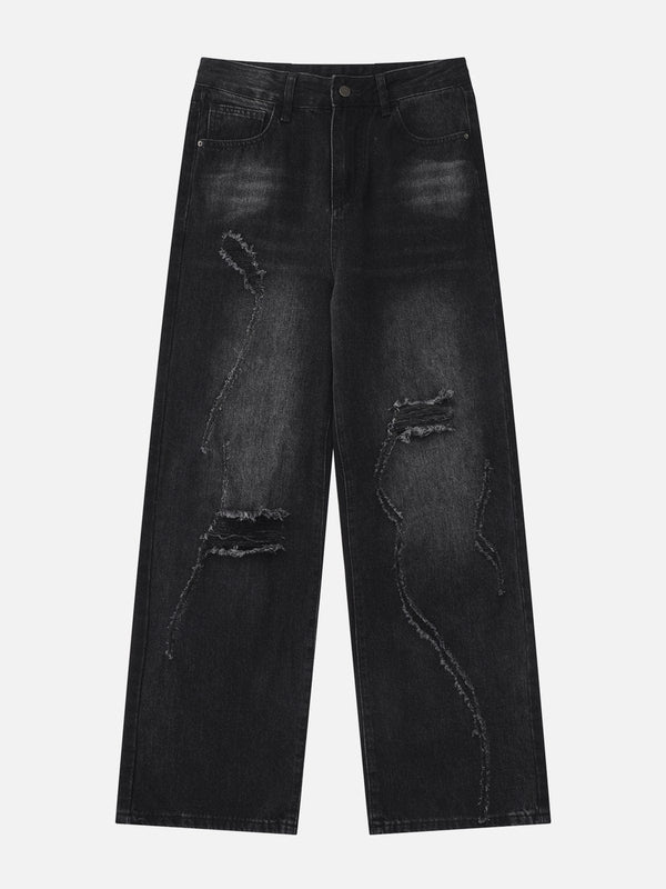 TALISHKO - Irregular Ripped Raw Edge Jeans - streetwear fashion - talishko.com
