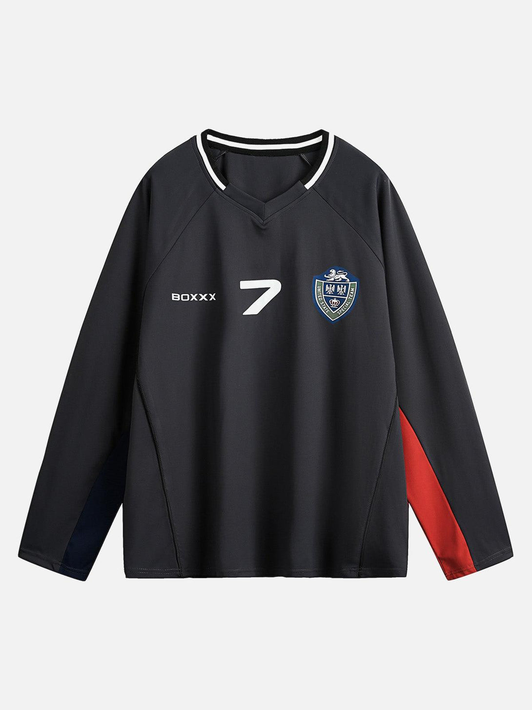 Front view of a black jersey with contrast stitching by TALISHKO, featuring long sleeves.