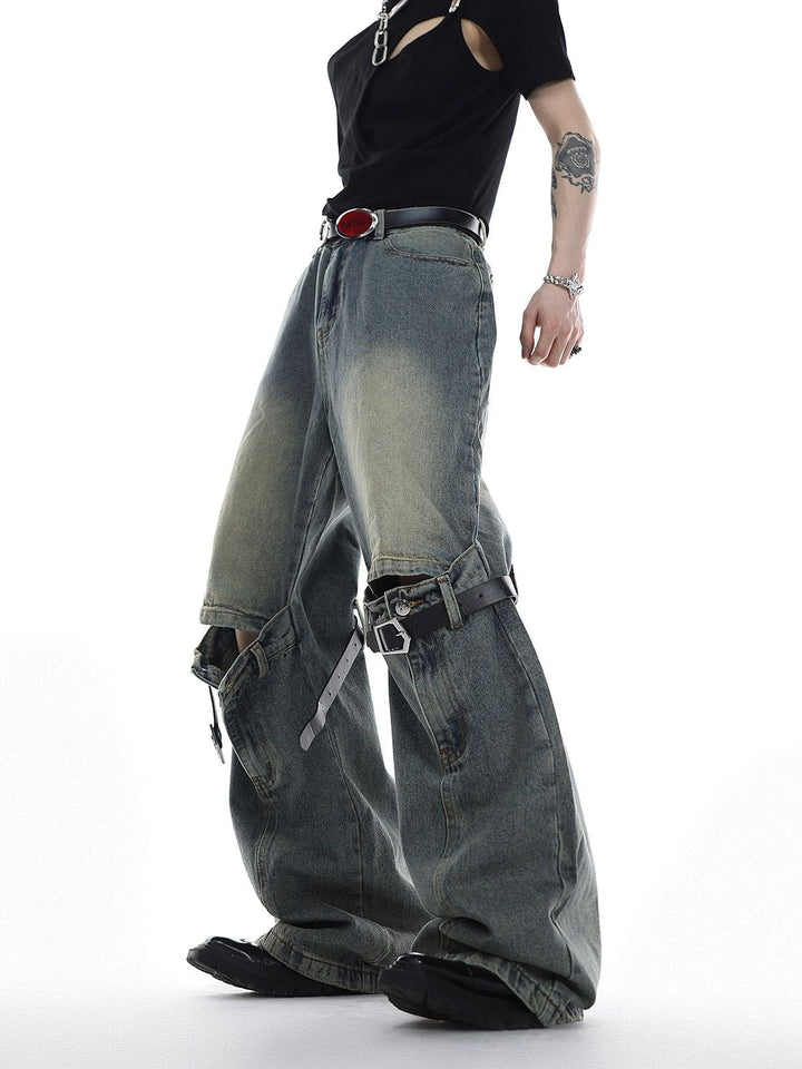 TALISHKO - Knee Belt Loose Jeans, streetwear fashion, talishko.com