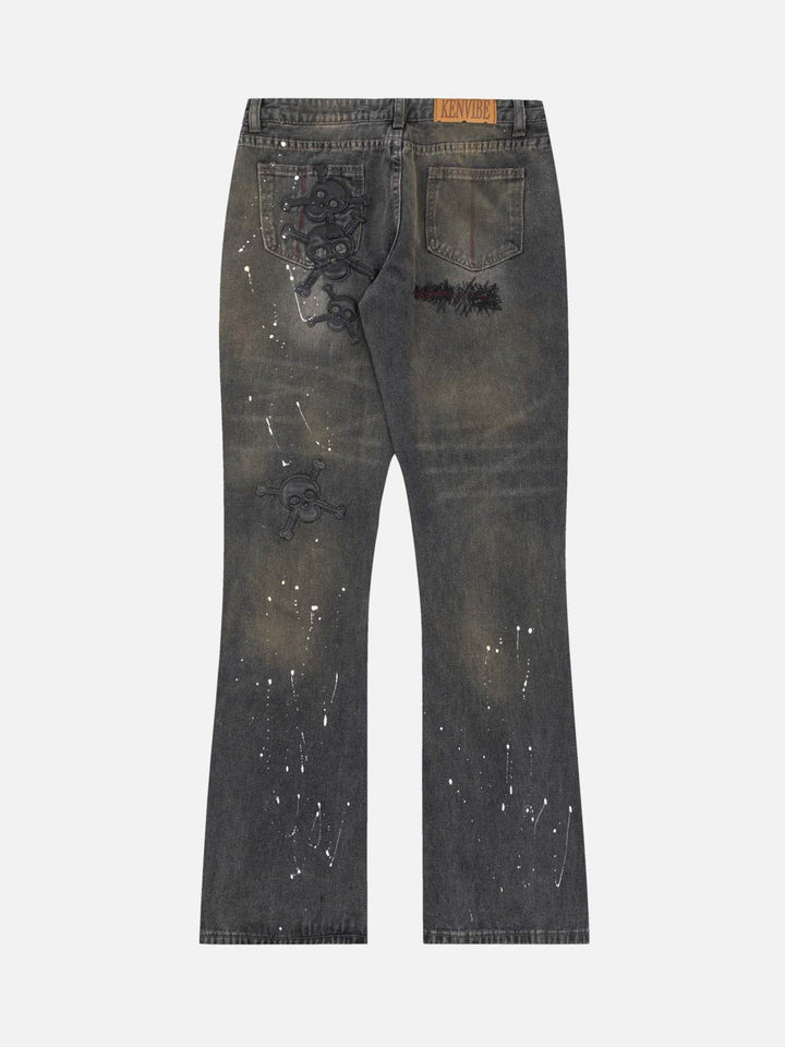 TALISHKO - Leather Skull Splash Ink Micro-flared Jeans, streetwear fashion, talishko.com