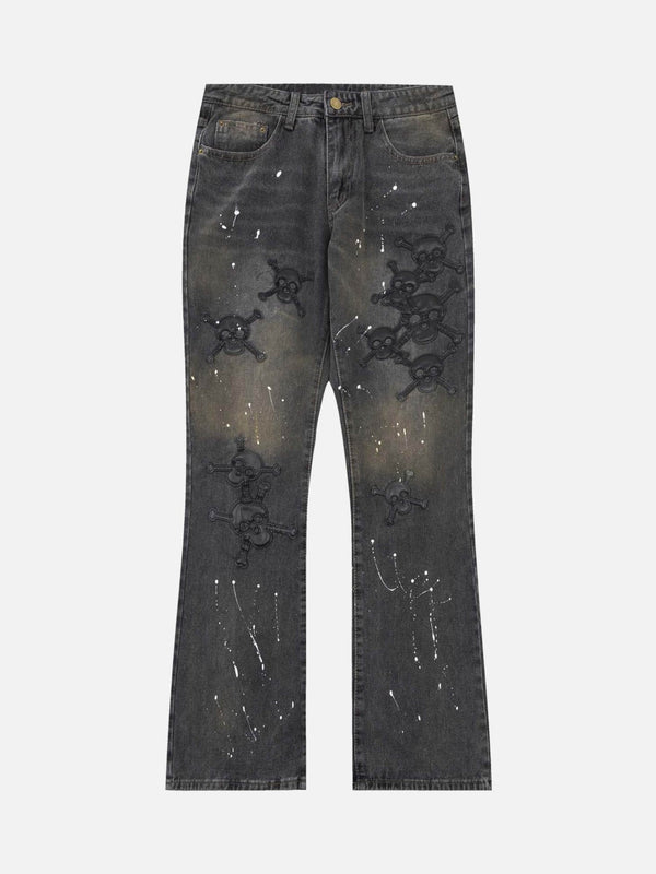 TALISHKO - Leather Skull Splash Ink Micro-flared Jeans, streetwear fashion, talishko.com