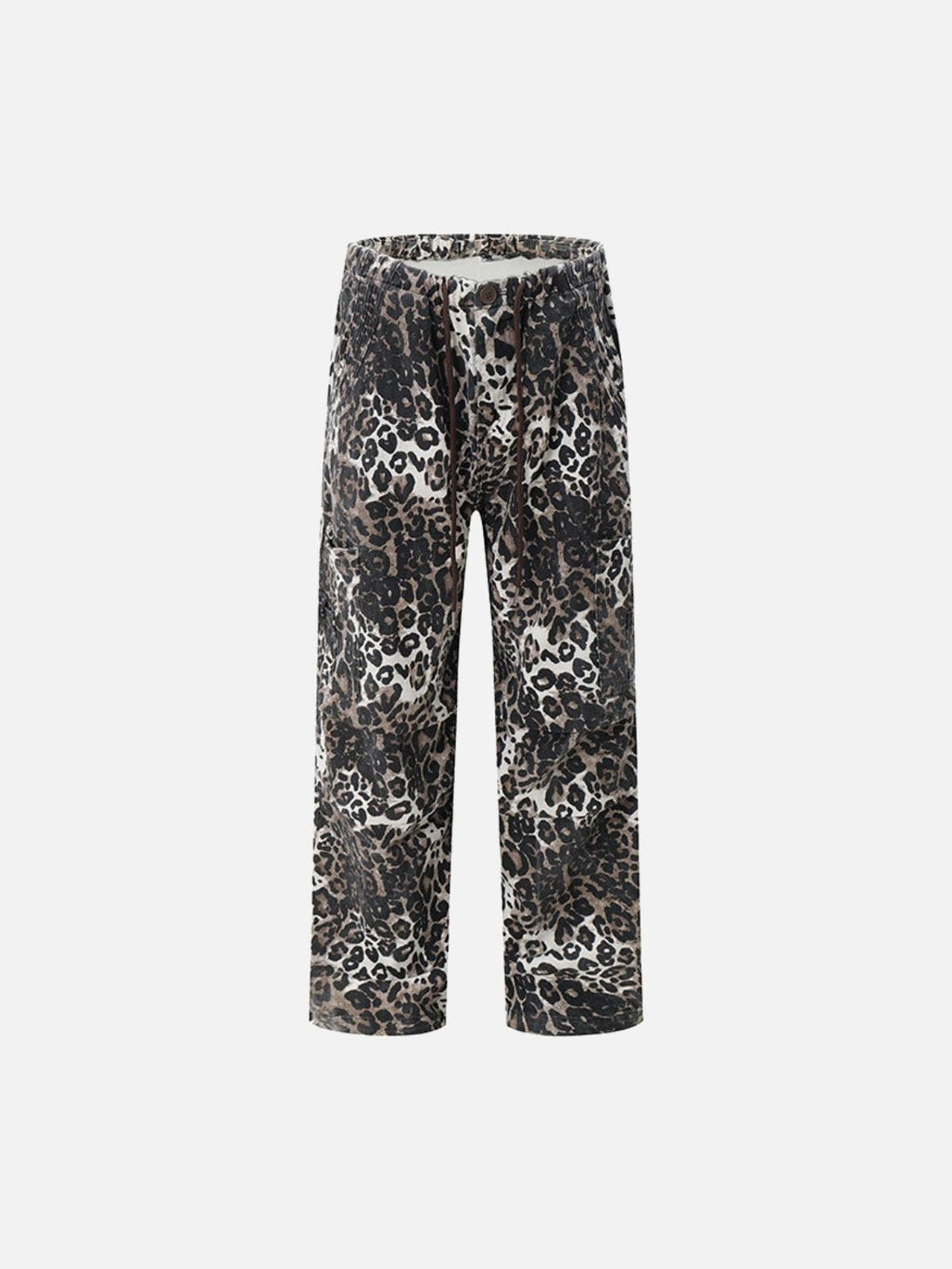Leopard print pleated drawstring pants by TALISHKO, showcasing edgy street style.