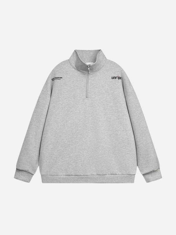 Gray stand collar sweatshirt by TALISHKO, showcasing front view with subtle street style details.