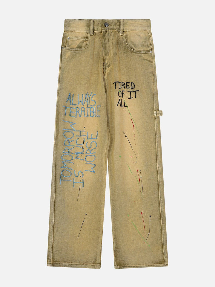 TALISHKO - Letter Print Straight Jeans, streetwear fashion, talishko.com