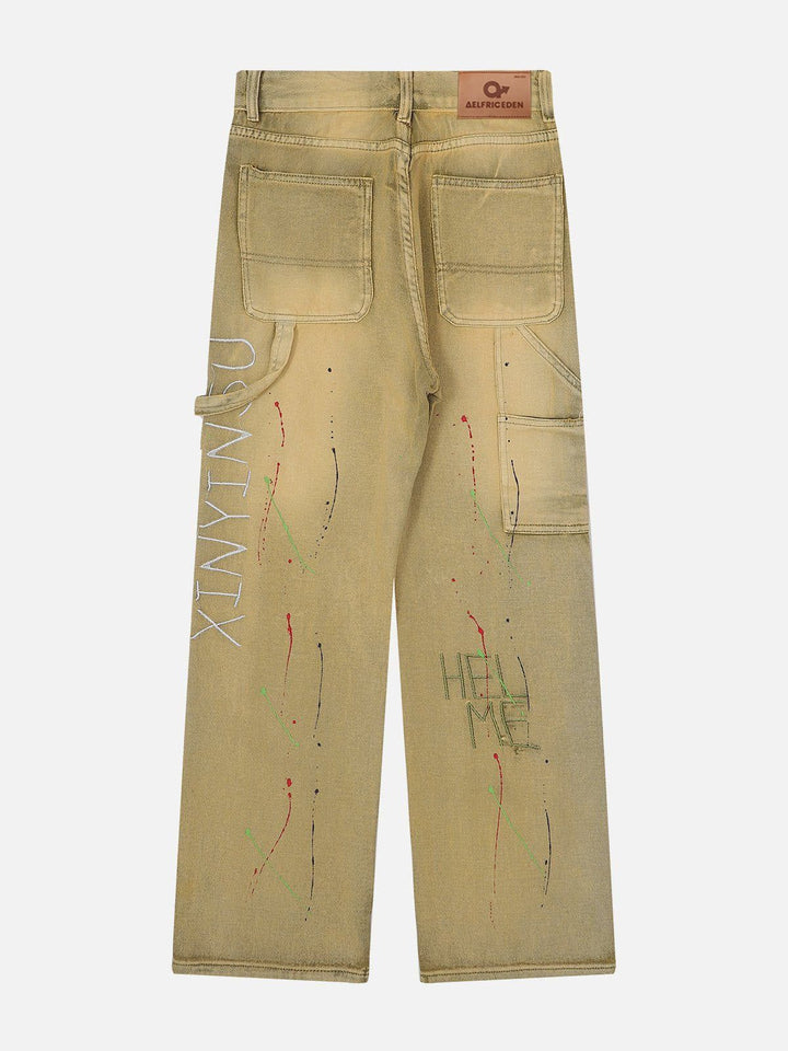 TALISHKO - Letter Print Straight Jeans, streetwear fashion, talishko.com