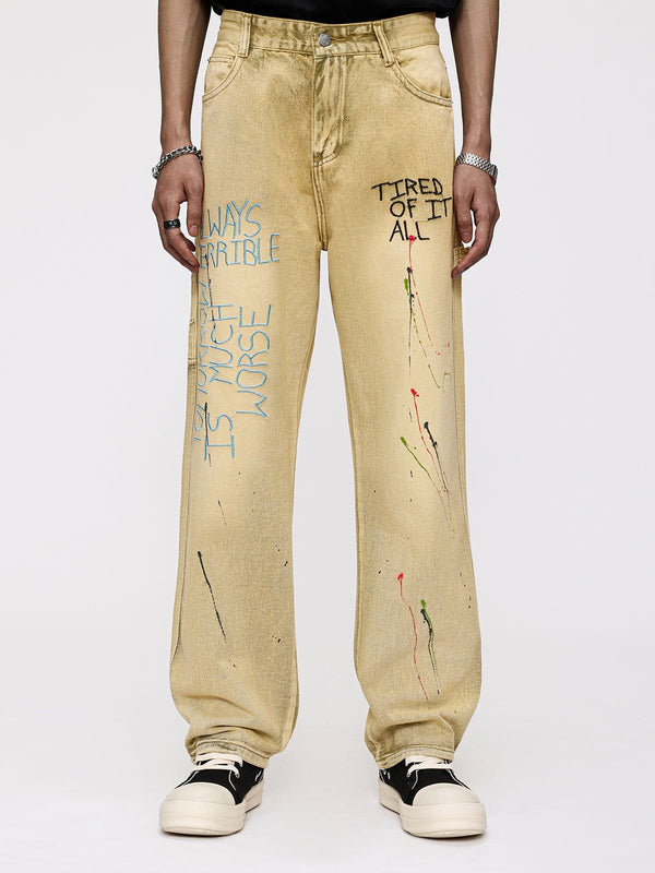 TALISHKO - Letter Print Straight Jeans, streetwear fashion, talishko.com