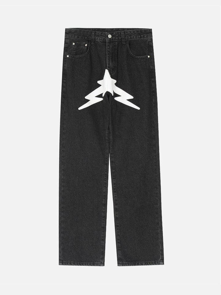 TALISHKO - Lightning Pentagram Print Straight Jeans, streetwear fashion, talishko.com