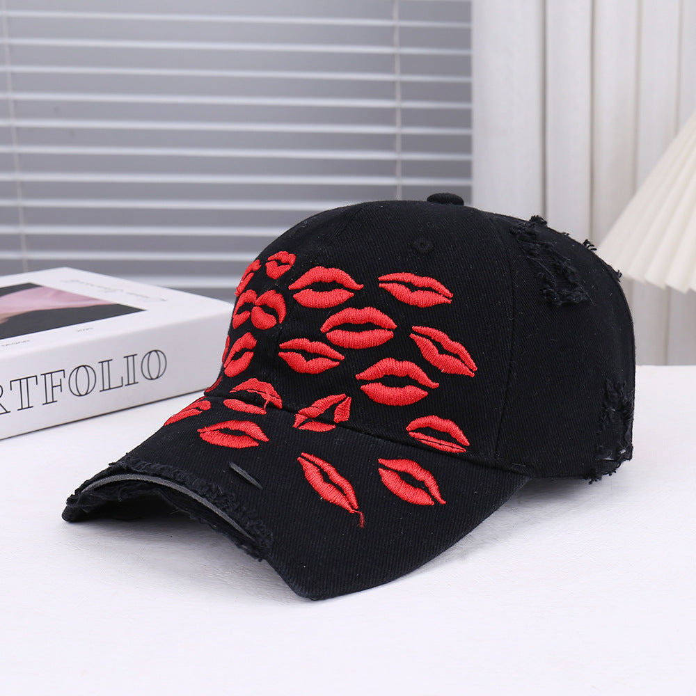 Red Lip Embroidery Cotton Baseball Cap | TALISHKO