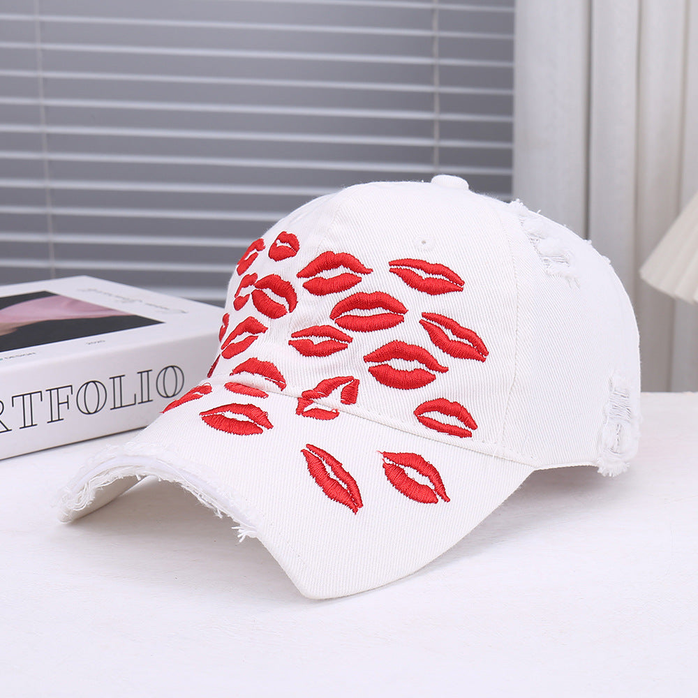 Red Lip Embroidery Cotton Baseball Cap | TALISHKO