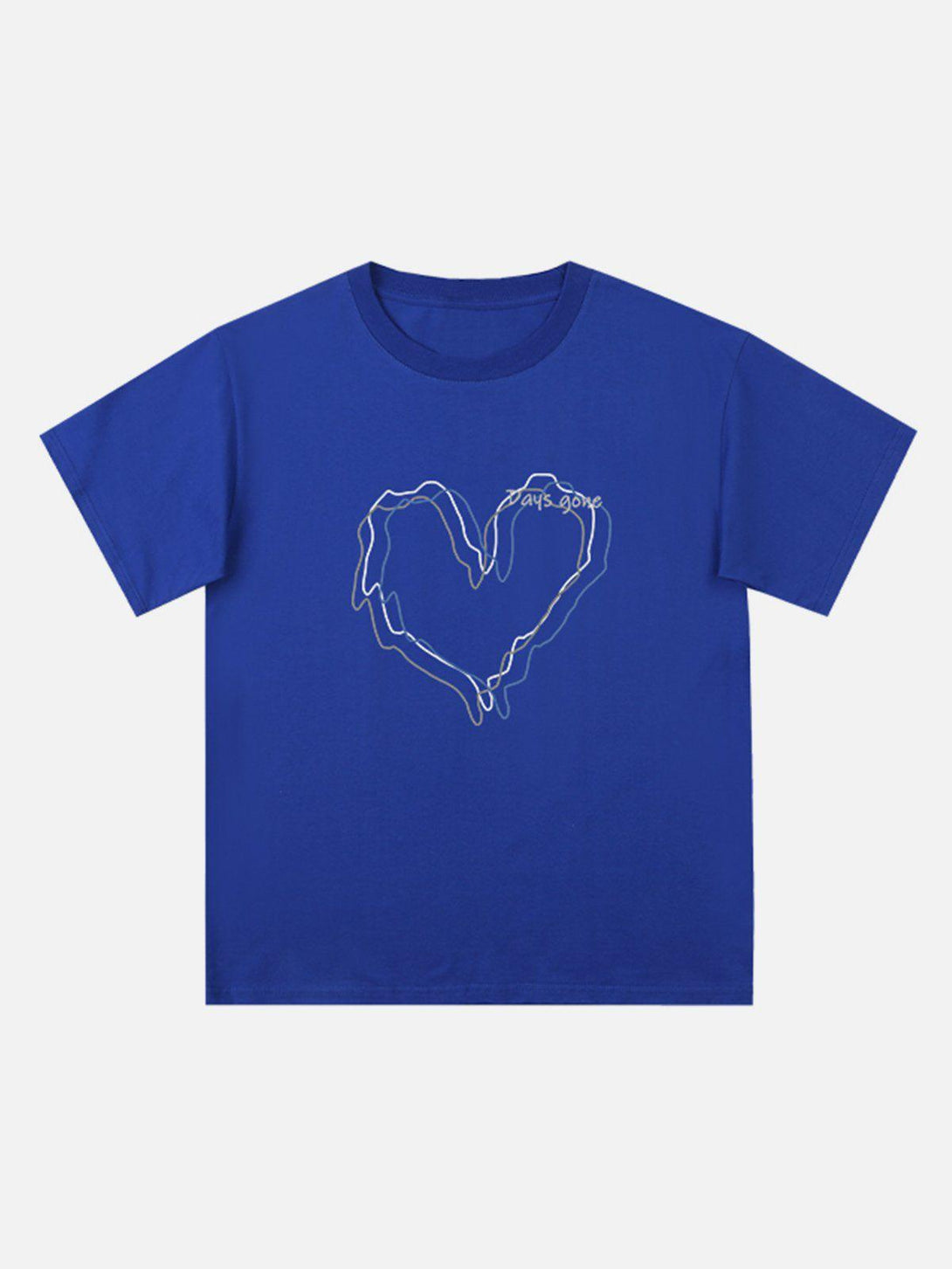 Front view of a blue tee featuring a heart line design by TALISHKO, great for casual style.