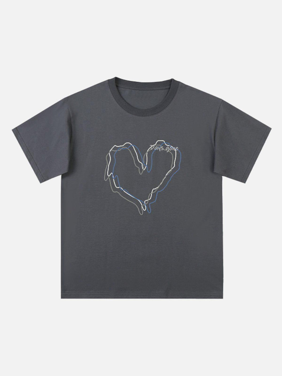 Front view of dark gray tee with heart line design by TALISHKO, great for casual outings.