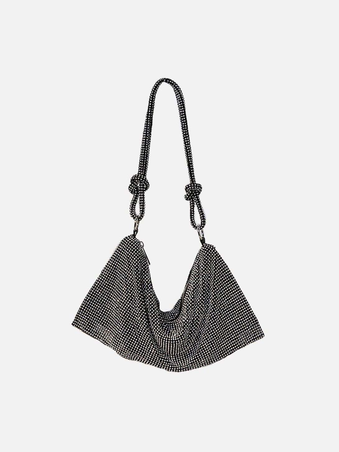 TALISHKO luxury diamond bag in black, front view, showcasing its shimmering texture.