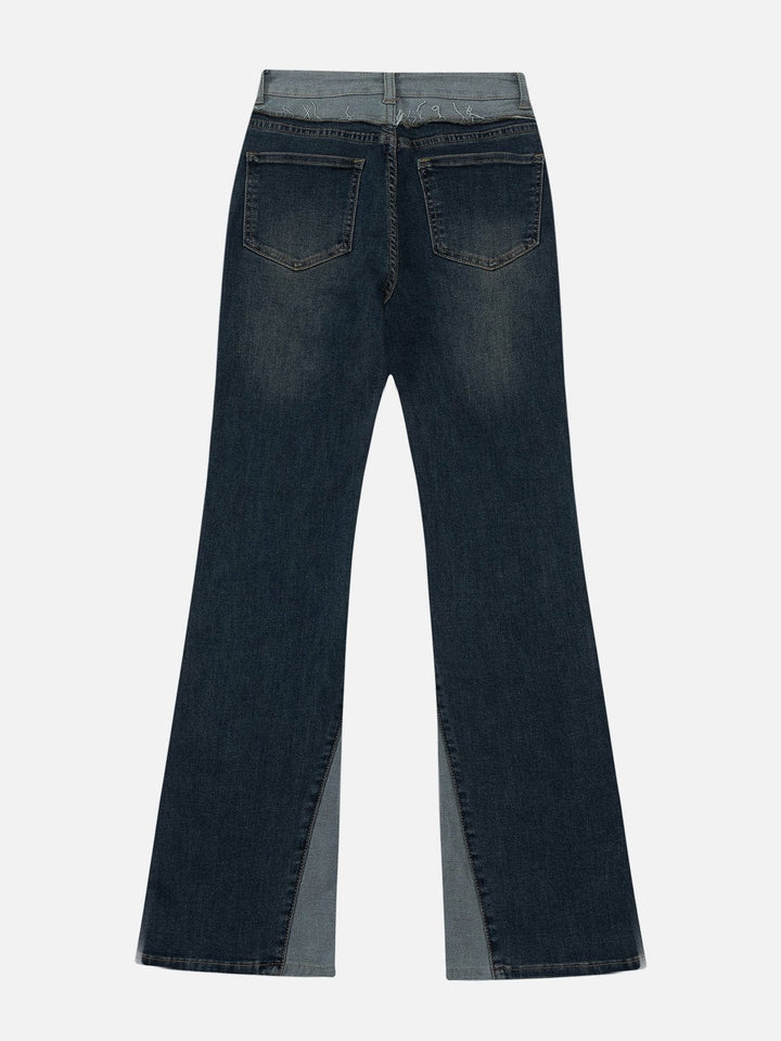 TALISHKO - Material Patchwork Contrasting Flared Jeans - streetwear fashion - talishko.com