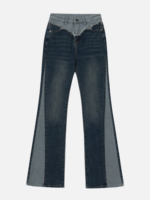 TALISHKO - Material Patchwork Contrasting Flared Jeans - streetwear fashion - talishko.com
