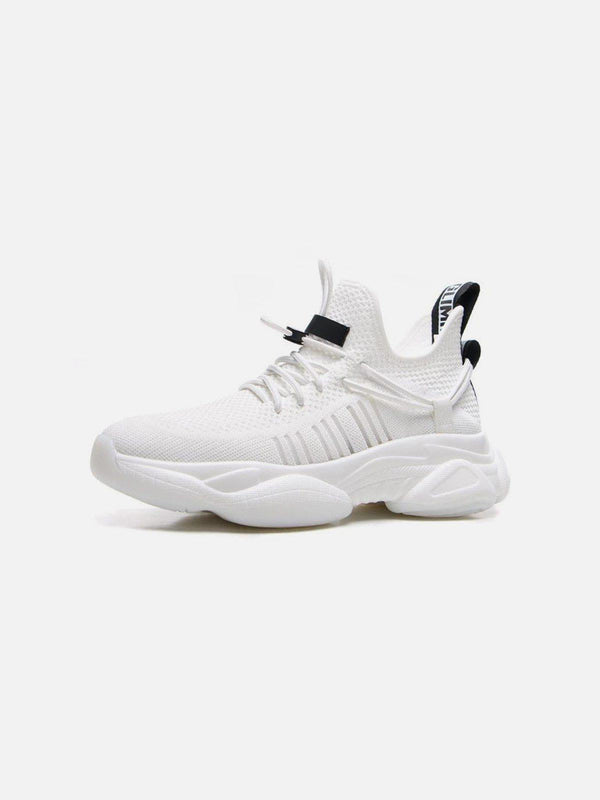 Front view of white mesh breathable sneakers by TALISHKO, perfect for casual street style.