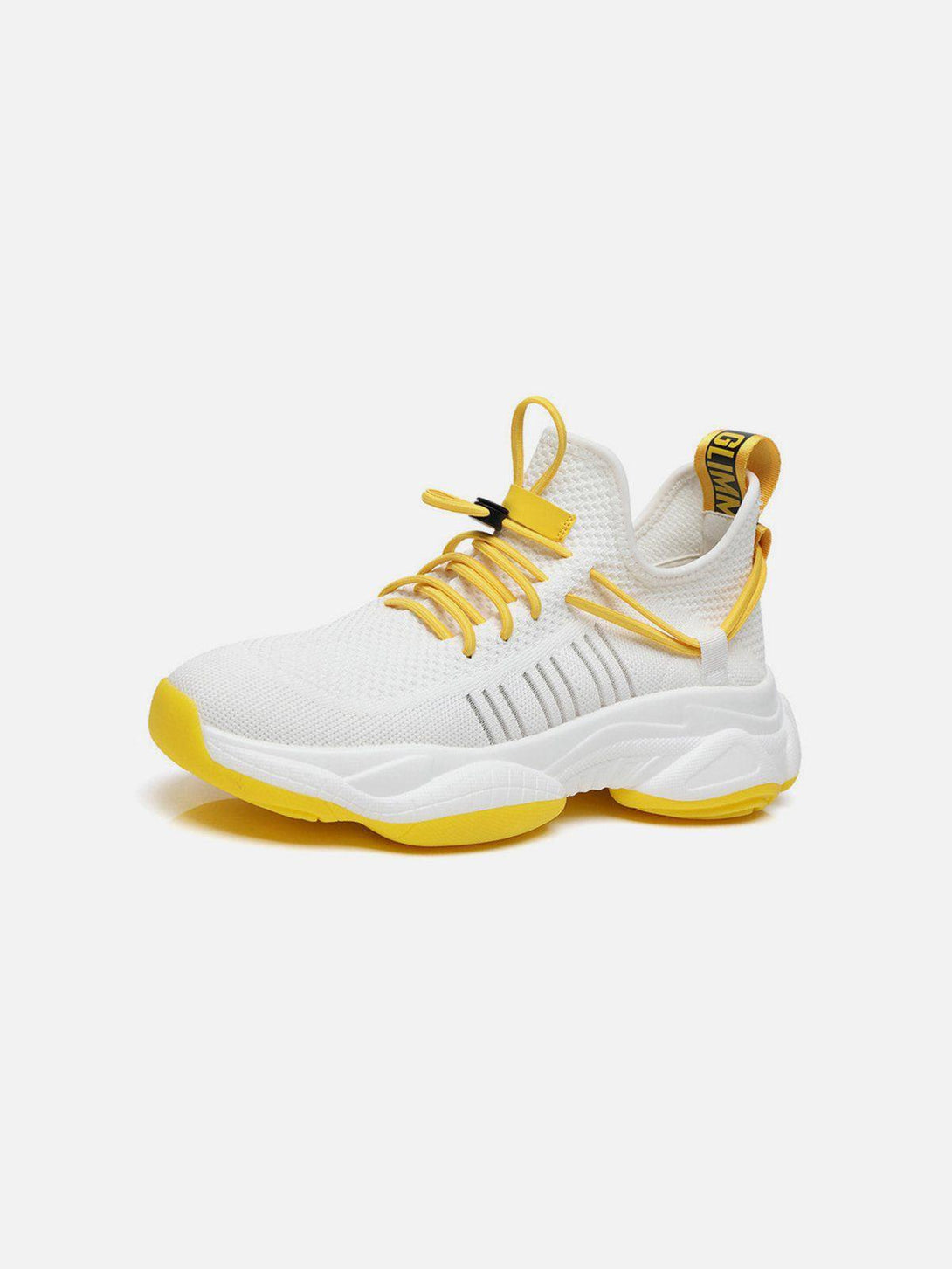 Front view of TALISHKO white and yellow mesh sneakers, ideal for casual urban style.