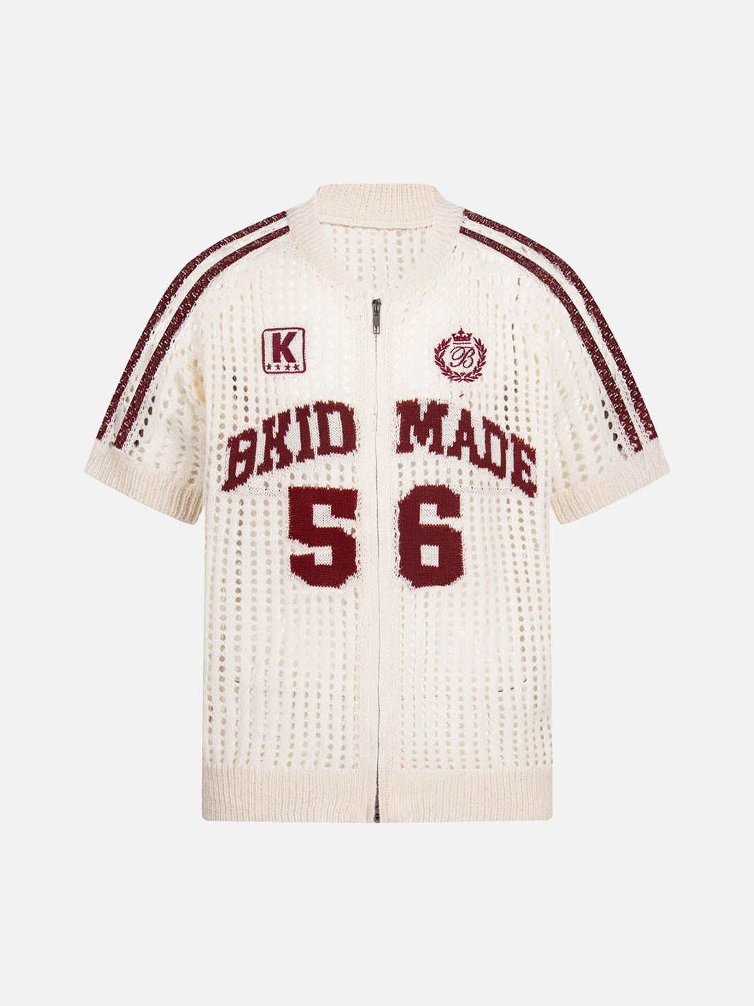 Front view of an apricot mesh zip-up sports jersey short sleeve shirt by TALISHKO.