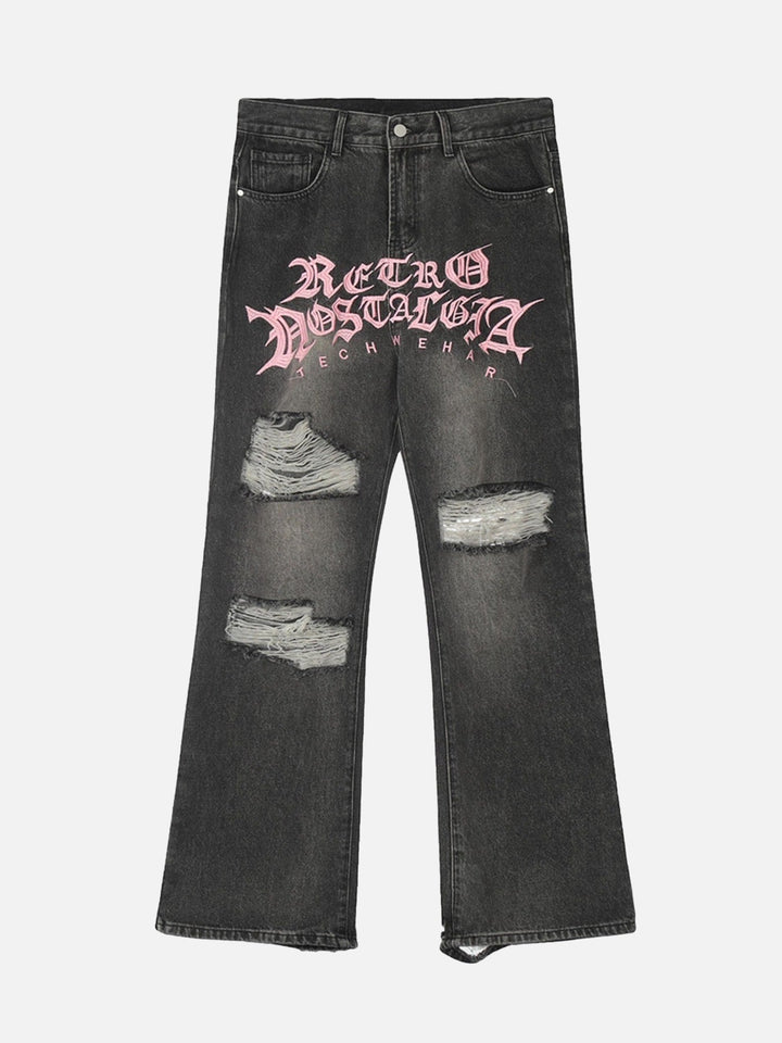 TALISHKO - Monogrammed Embroidered Ripped Micro Flare Jeans, streetwear fashion, talishko.com