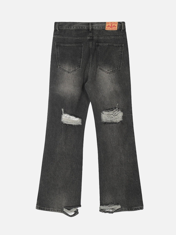 TALISHKO - Monogrammed Embroidered Ripped Micro Flare Jeans, streetwear fashion, talishko.com