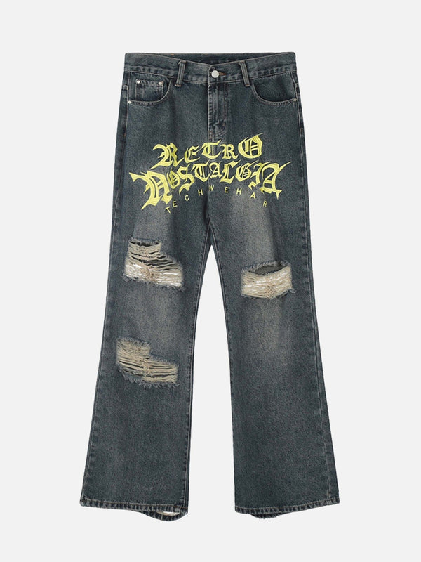 TALISHKO - Monogrammed Embroidered Ripped Micro Flare Jeans, streetwear fashion, talishko.com