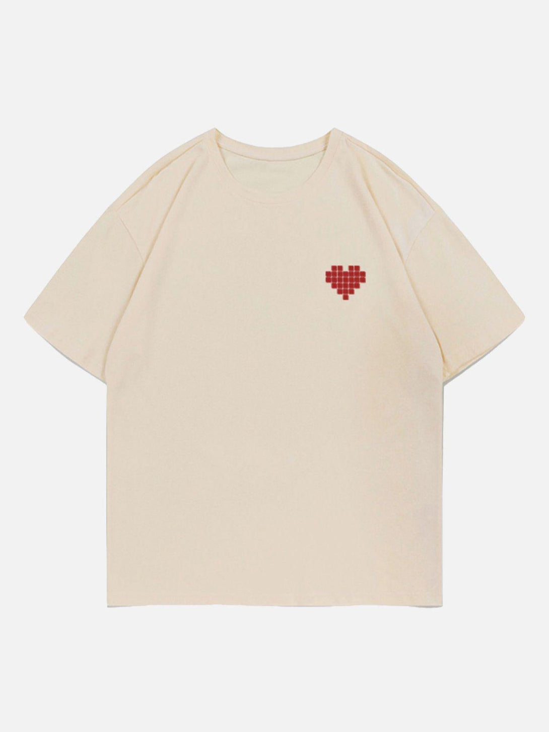 Front view of an apricot Mosaic Heart Print Tee by TALISHKO, highlighting a red pixelated heart.