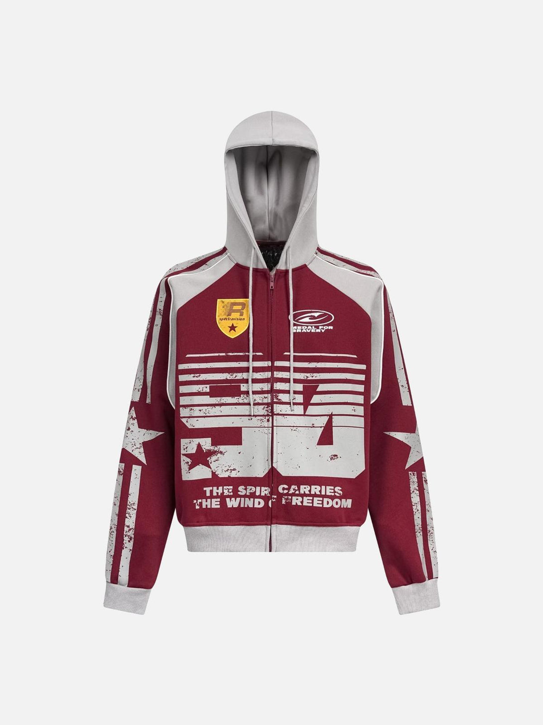 Front view of a red TALISHKO hoodie with bold, distressed graphics and a sporty vibe.