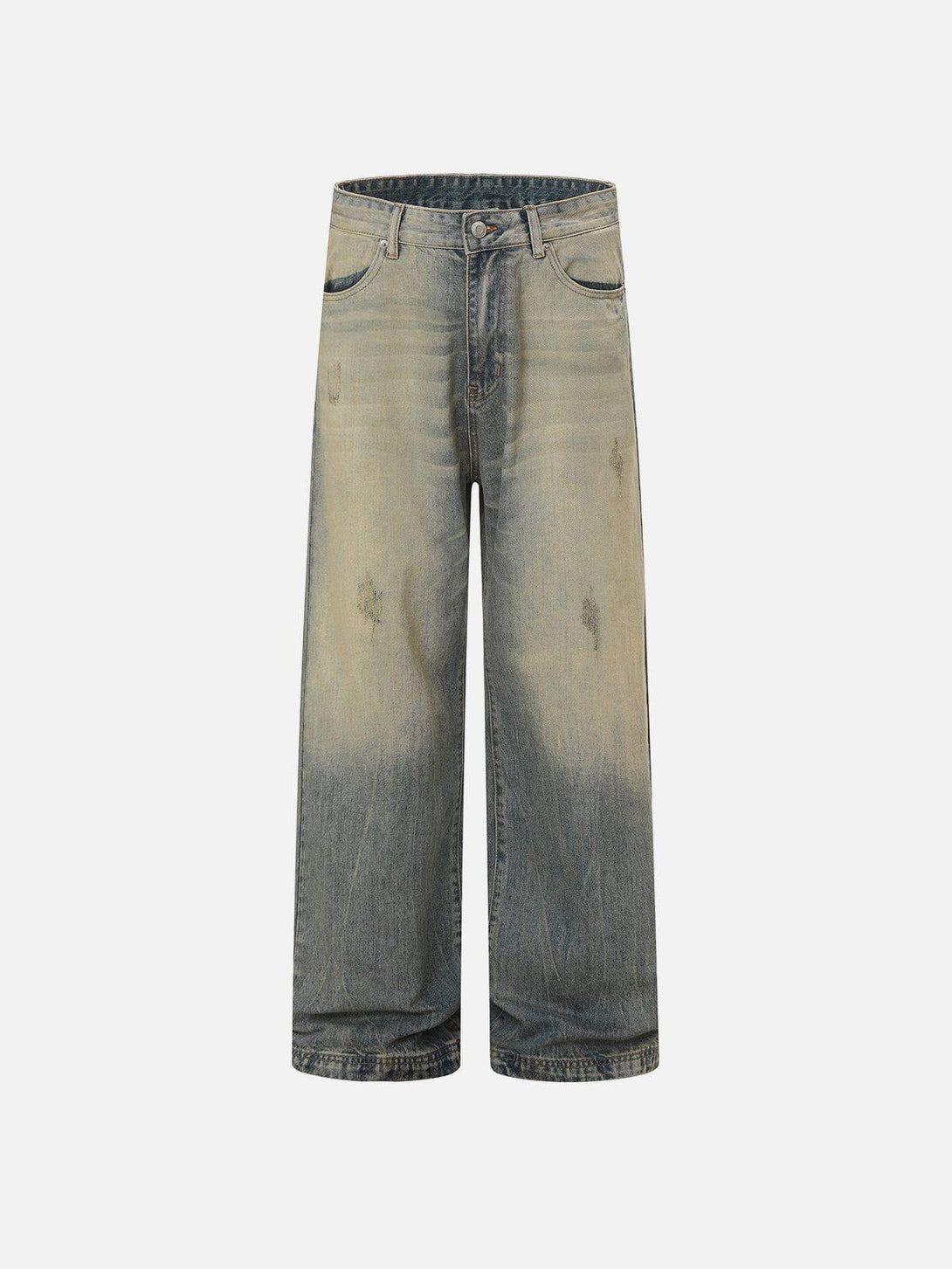 Front view of TALISHKO mud dyeing jeans in blue, highlighting a trendy, relaxed street style.