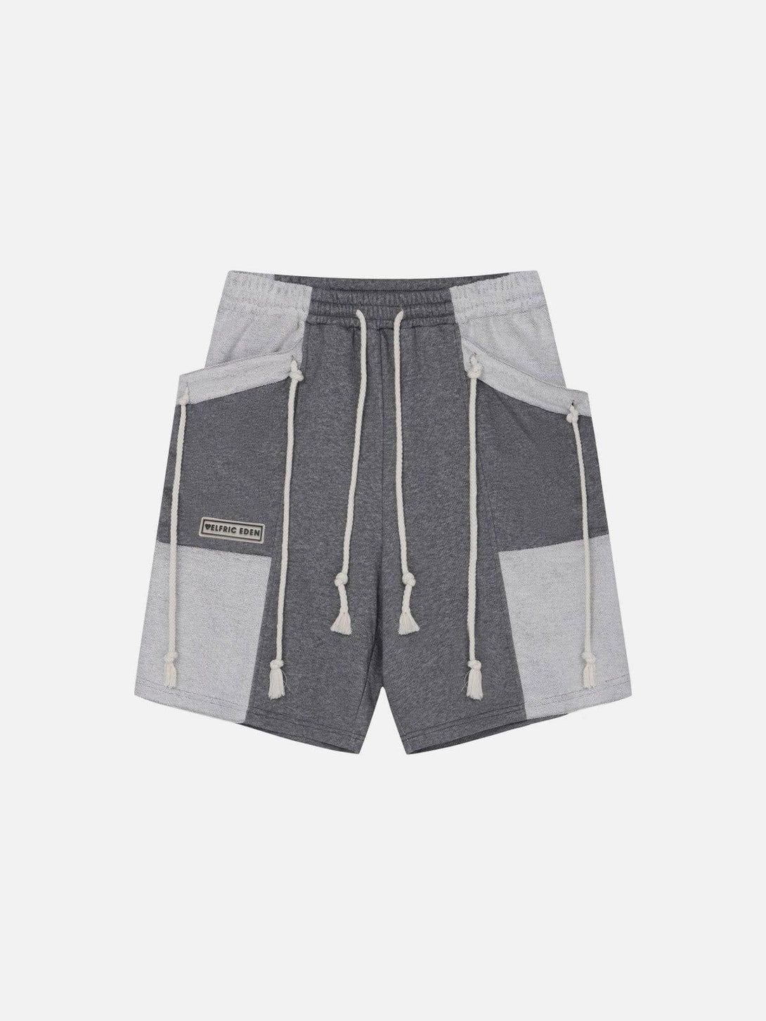 Front view of dark gray multi drawstring shorts by TALISHKO, perfect for casual summer style.