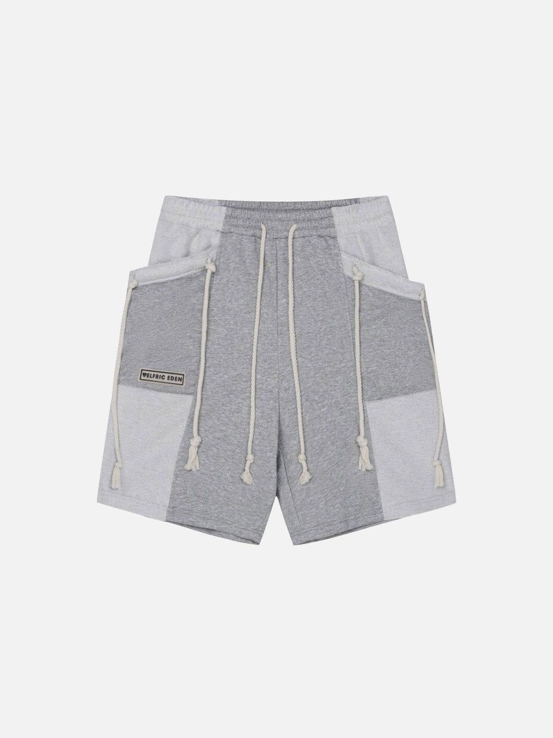 Front view of light gray multi drawstring shorts by TALISHKO, offering a relaxed fit.