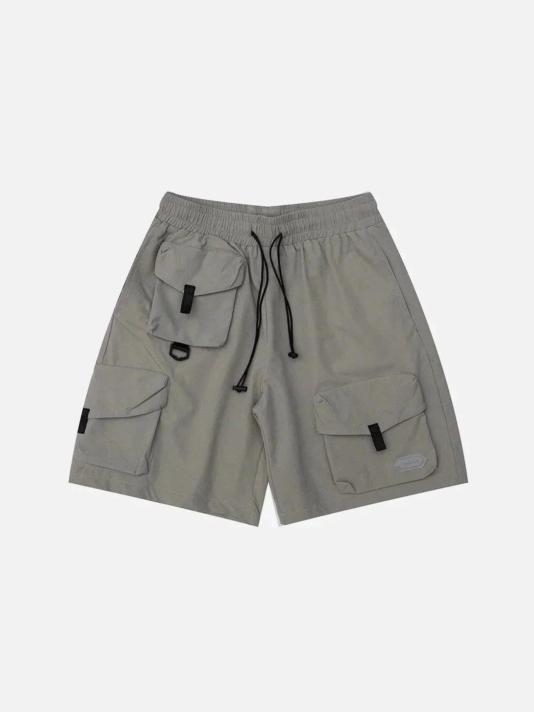 Front view of gray multi-pocket cargo shorts by TALISHKO, ideal for casual summer wear.