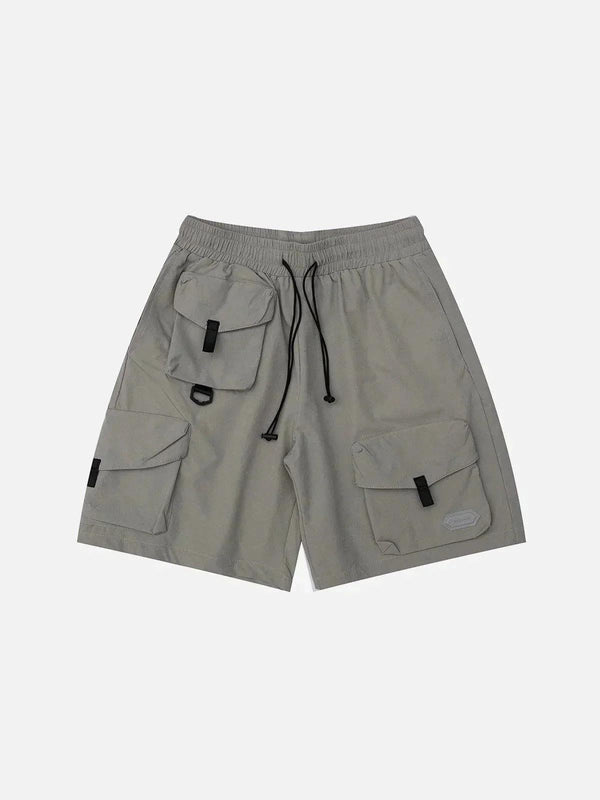 Front view of gray multi-pocket cargo shorts by TALISHKO, ideal for casual summer wear.