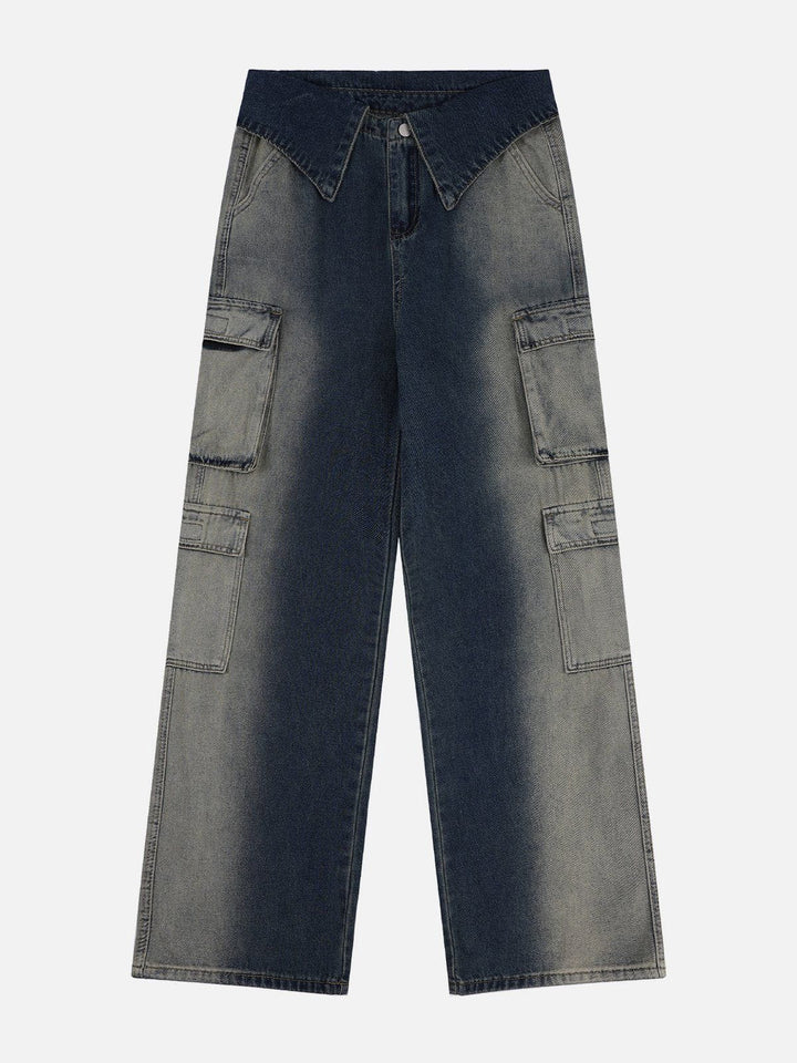 TALISHKO - Multi Pocket Fold-over Washed Jeans, streetwear fashion, talishko.com