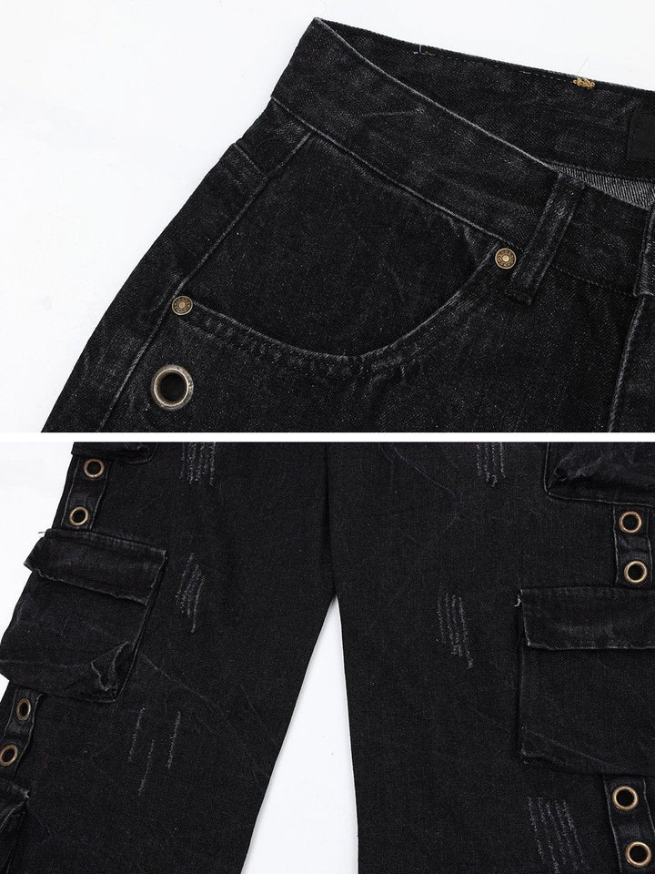 TALISHKO - Multi-Pocket Scratch Lines Straight-Leg Jeans, streetwear fashion, talishko.com