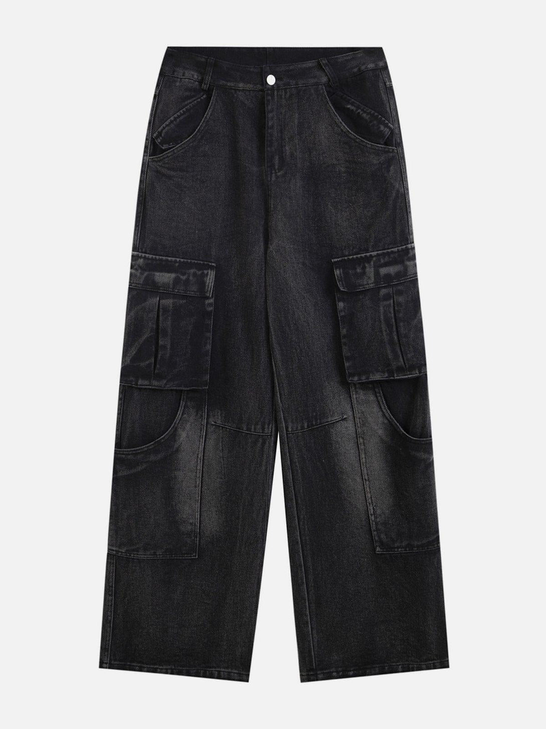 Front view of TALISHKO black multi-pocket jeans, ideal for urban casual style.
