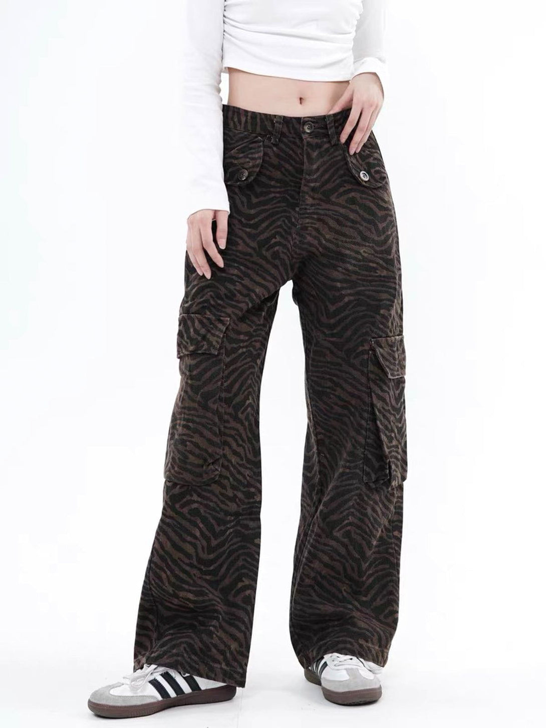 TALISHKO - Multi Pocket Zebra Print Jeans, streetwear fashion, talishko.com