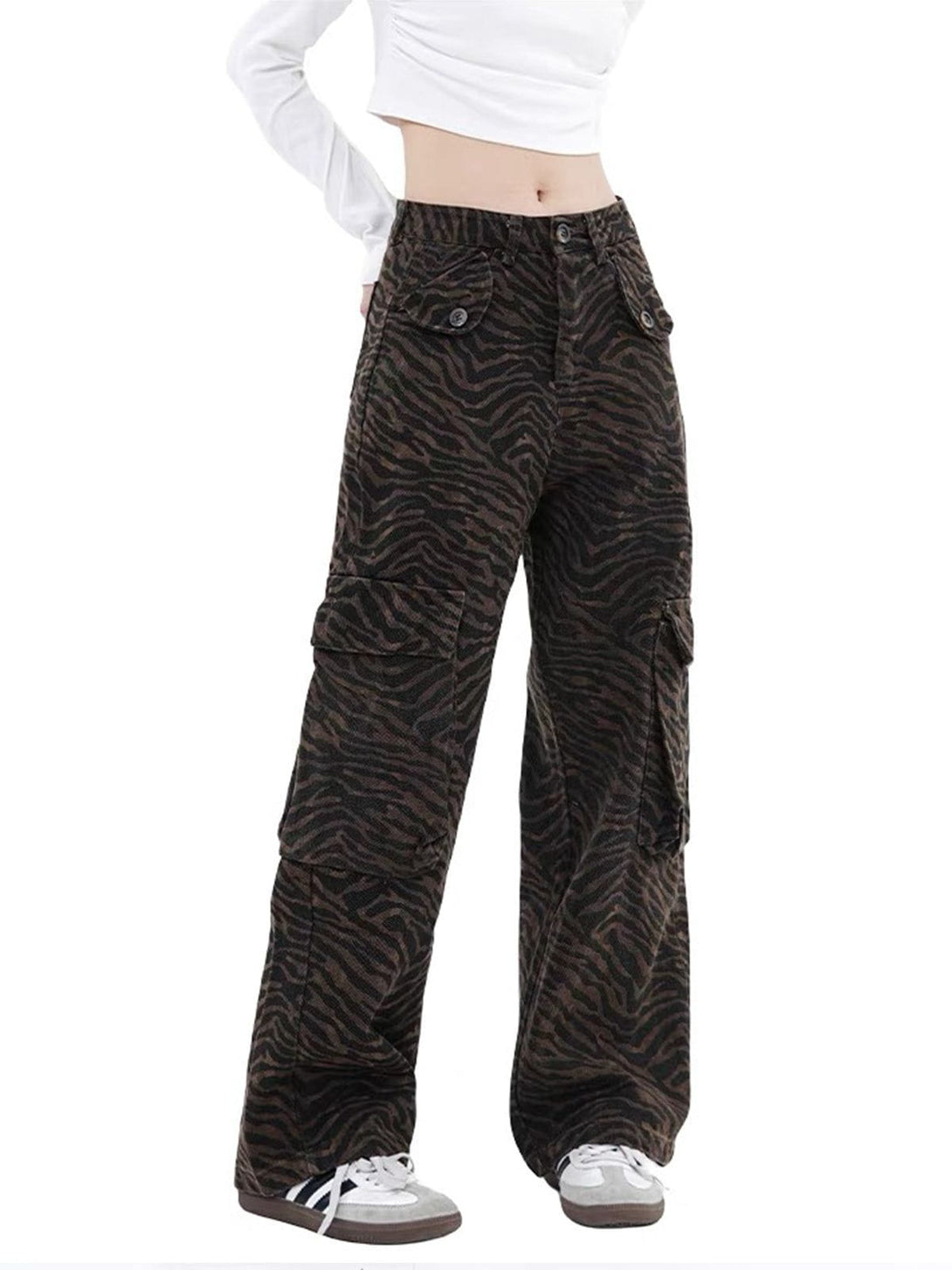 TALISHKO - Multi Pocket Zebra Print Jeans, streetwear fashion, talishko.com