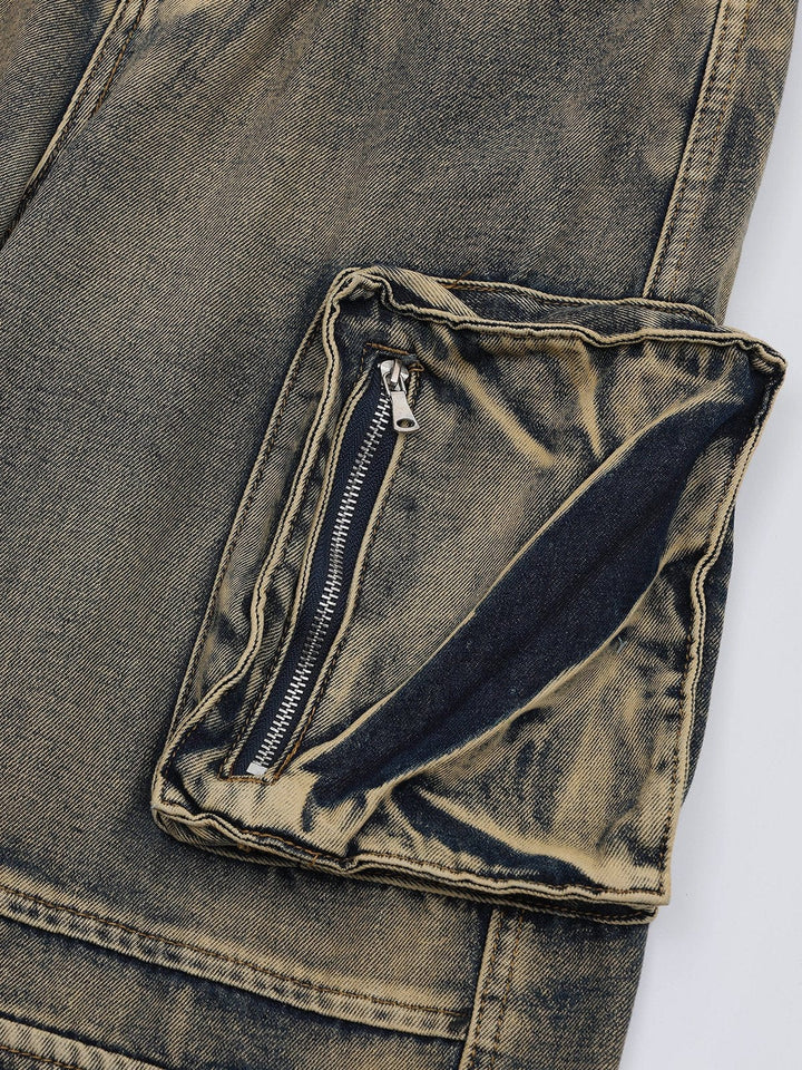 TALISHKO - Multiple Pockets Washed Jeans - streetwear fashion - talishko.com