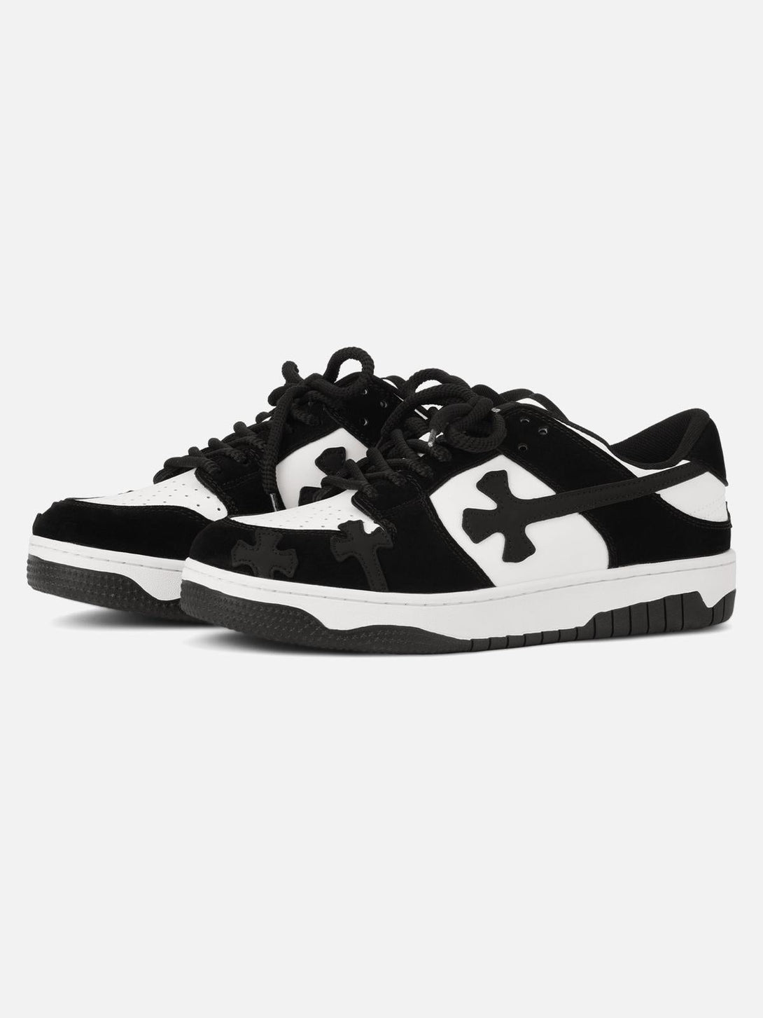 Front view of black and white Niche Board Casual Shoes by TALISHKO, perfect for urban style.